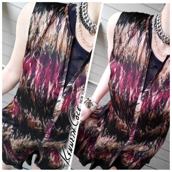 Kenneth Cole Boho Multicolored Satin V-neck Knee-length Casual Summer Dress - Picture 3 of 16